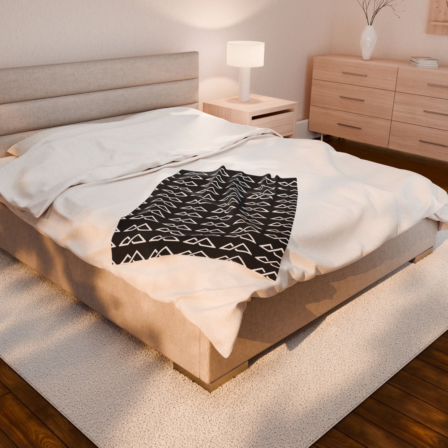 Black - FREC Logo Pattern Blanket, Velveteen Plush Throw, Soft Decorative Blanket