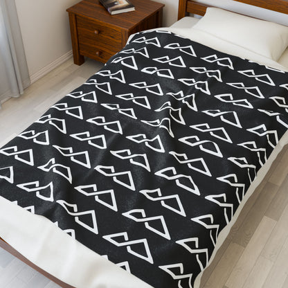 Black - FREC Logo Pattern Blanket, Velveteen Plush Throw, Soft Decorative Blanket