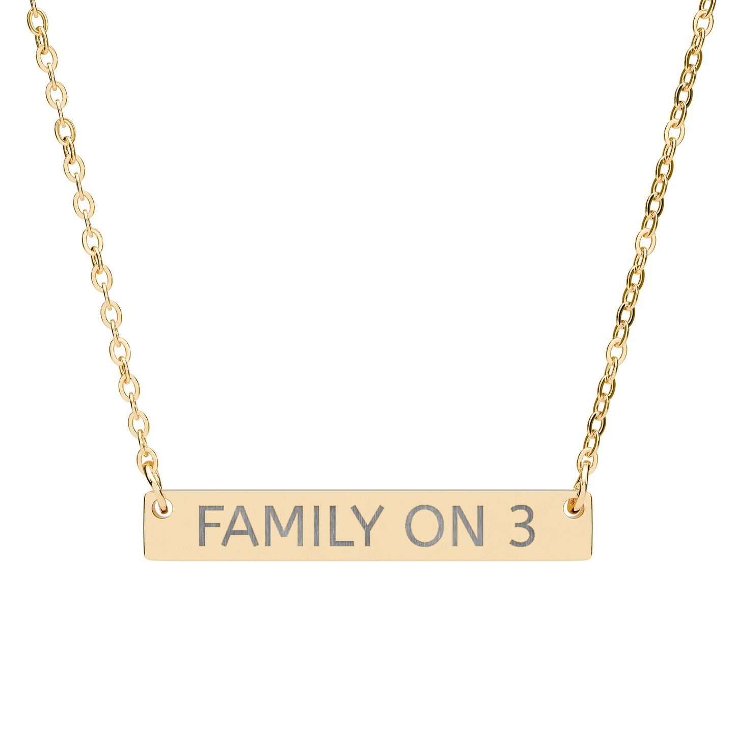 “FAMILY ON 3” Engraved Horizontal Bar Necklace —  Pendant (Sterling/Rose Gold)