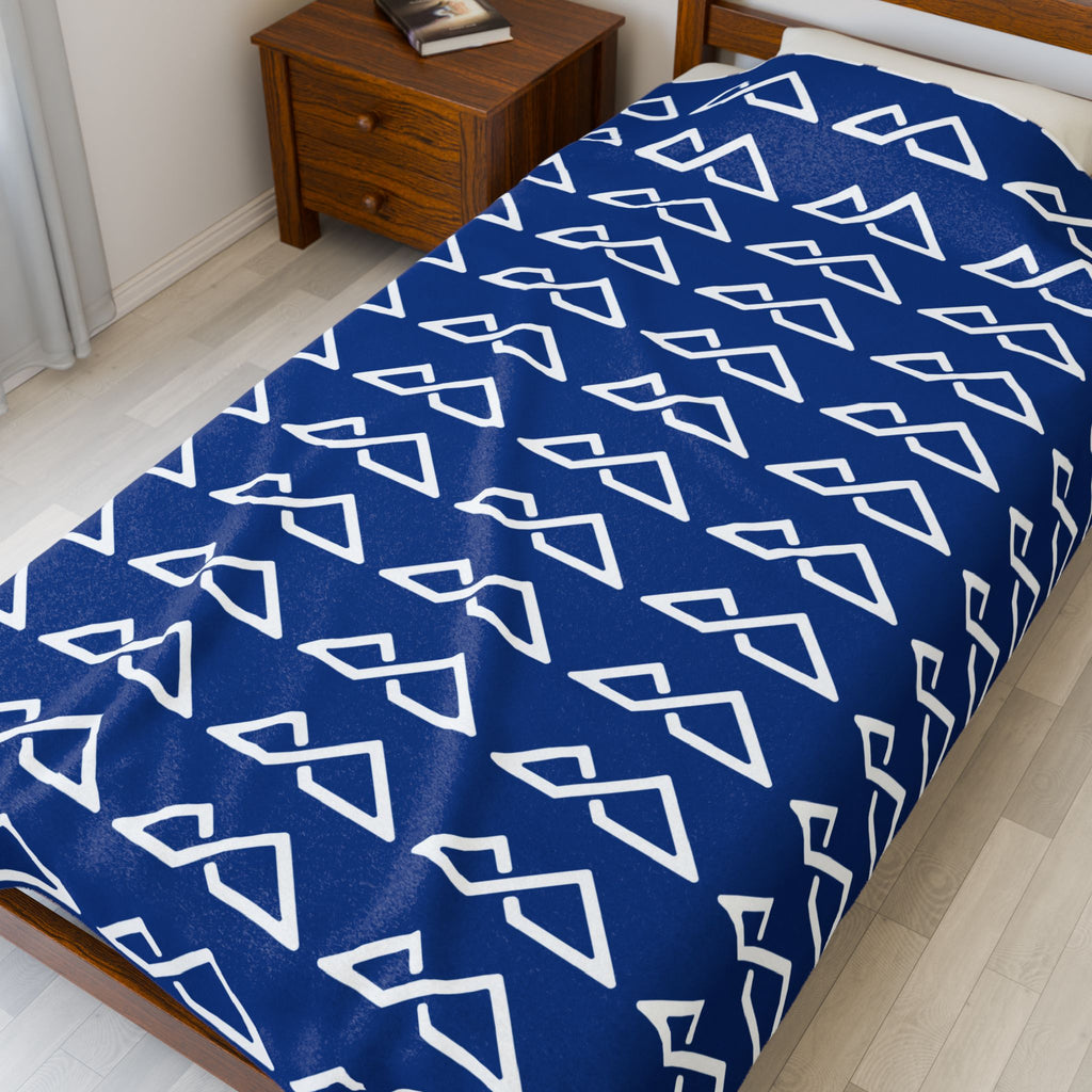 Blue - FREC Logo Pattern Blanket, Velveteen Plush Throw, Soft Decorative Blanket