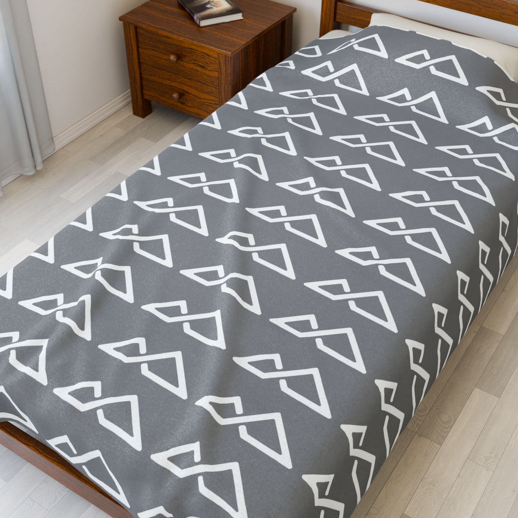 Grey - FREC Logo Pattern Blanket, Velveteen Plush Throw, Soft Decorative Blanket