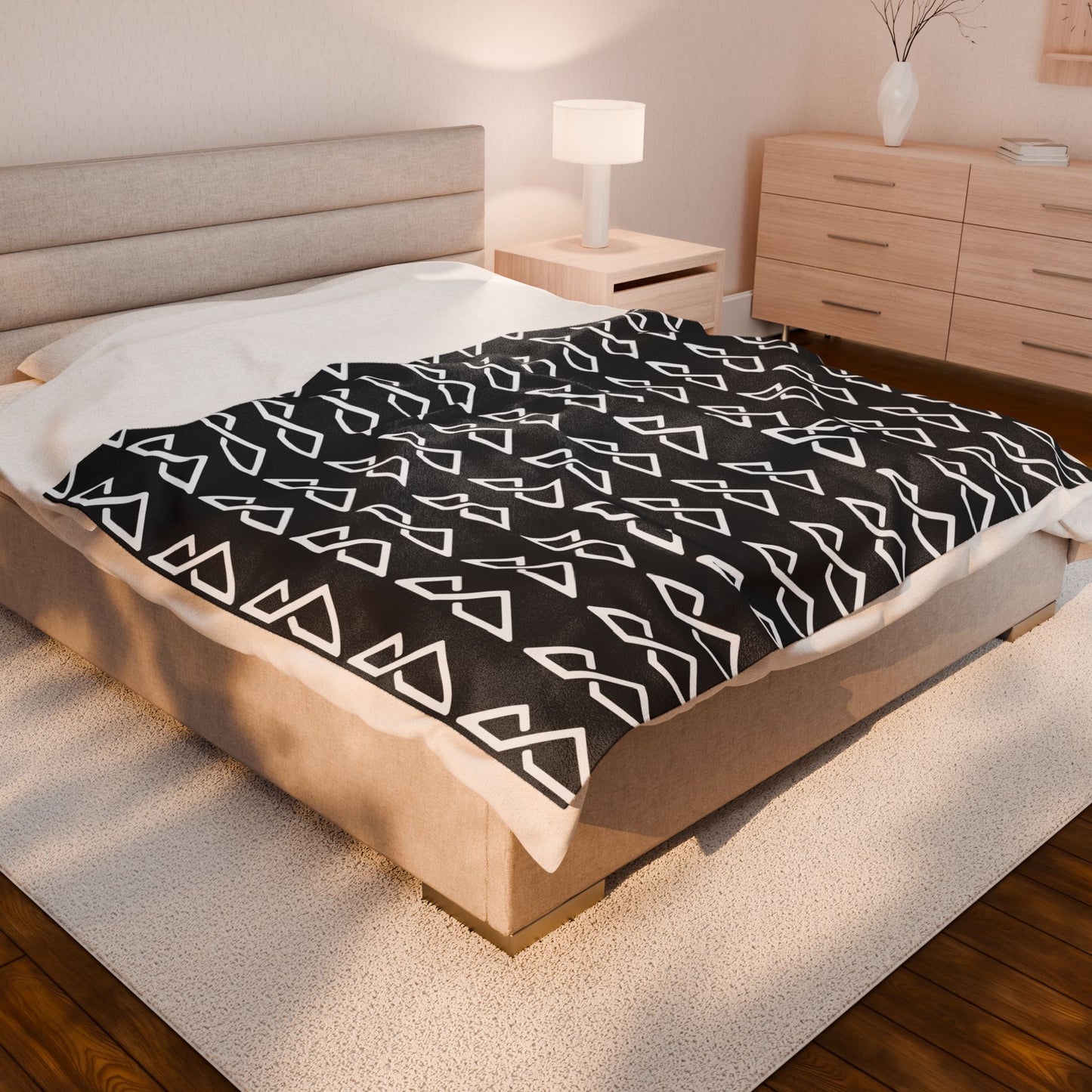 Black - FREC Logo Pattern Blanket, Velveteen Plush Throw, Soft Decorative Blanket