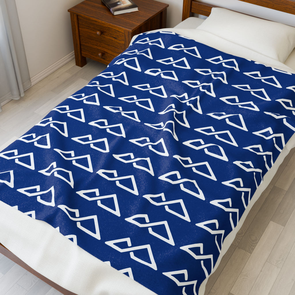 Blue - FREC Logo Pattern Blanket, Velveteen Plush Throw, Soft Decorative Blanket