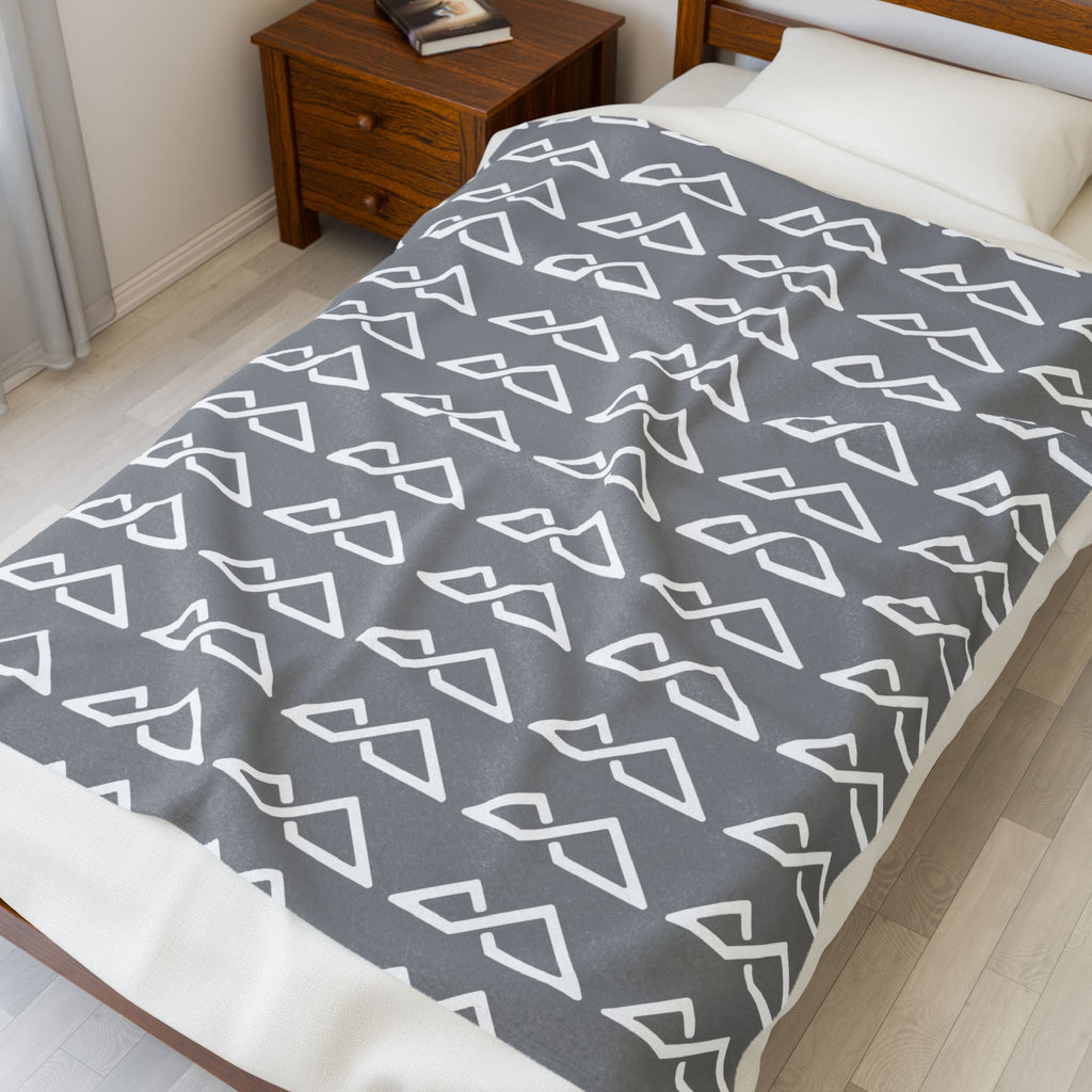 Grey - FREC Logo Pattern Blanket, Velveteen Plush Throw, Soft Decorative Blanket
